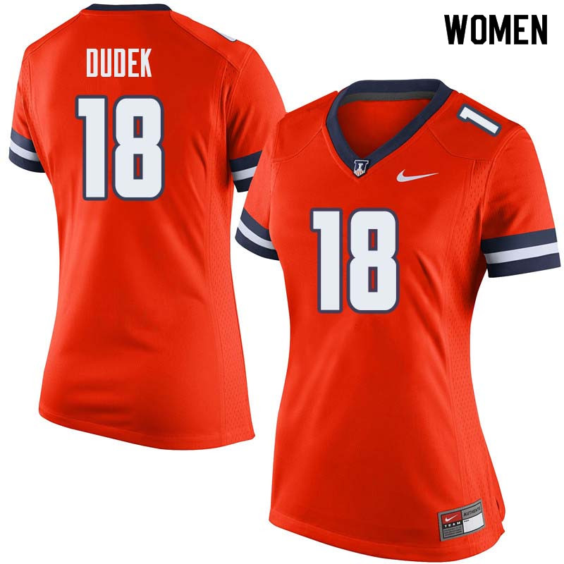 Women #18 Mike Dudek Illinois Fighting Illini College Football Jerseys Sale-Orange